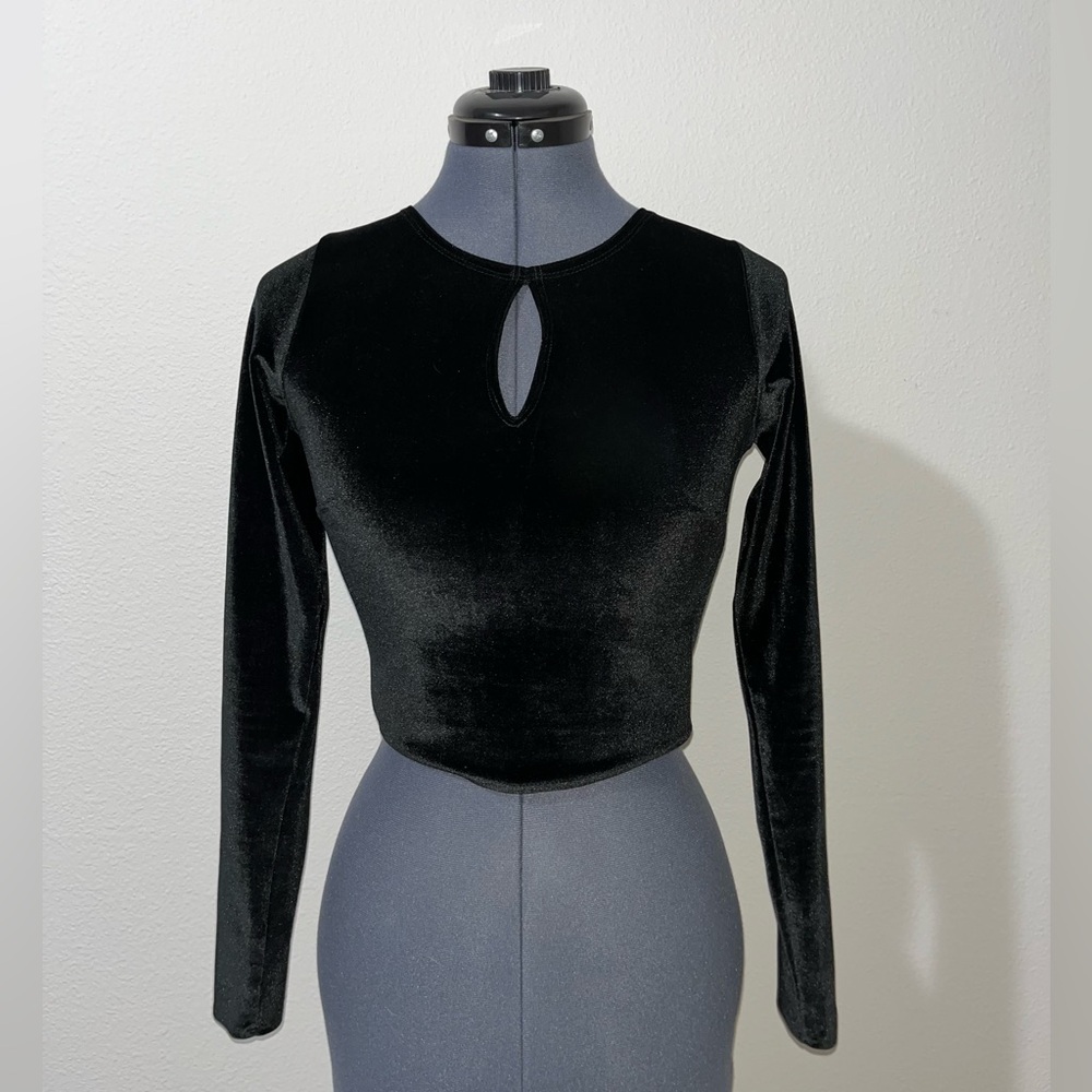 Black Velvet Long Sleeve Crop Top